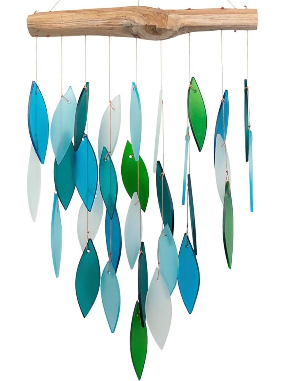 Coastal Driftwood Wind Chime - 15 Inch Ocean Waterfall Glass Decor for Garden